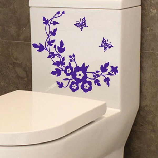 Kukka WC-istuimen seinätarra Kylpyhuoneen sisustukseen purppura perhonen sisustustarra