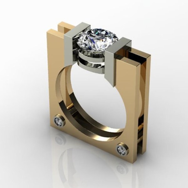 Punk unisex Cubic Zironia gullbelagt firkantet geometrisk fingerring festsmykker US 8