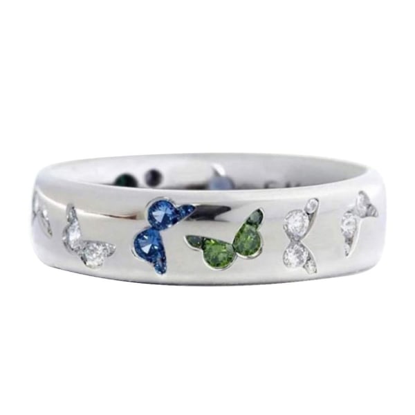 Mote Kvinner Sommerfugl Cubic Zirconia Innlagt Finger Ring Bryllupsfest smykker Blue and Green US 9
