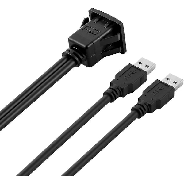Usb Panel Flush Mount Kabel Usb 3.0 Extension Dash Mount Flush Mount Panel Mount Kabel til Bilbåd Motorcykel (firkantet Dual Usb 3.0 1m Cisea