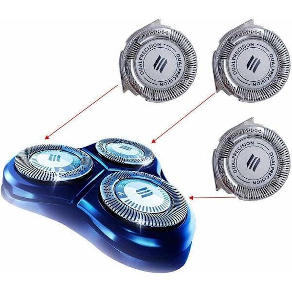 Reservebarberbladshoveder til Philips Norelco HQ8 Dual Precision, model: 3 stk.