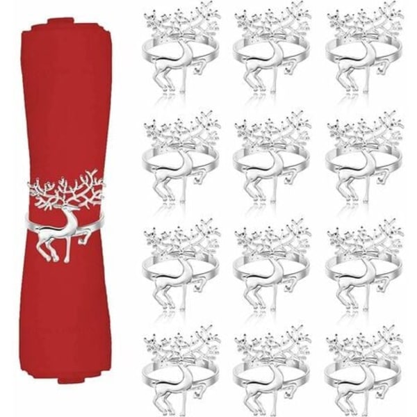 Sett med 12 juleserviettringer, skinnende elg serviettholder, elegant reinsdyrserviettring til jul, bryllupsdekor,
