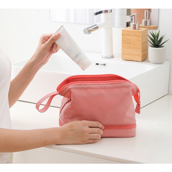 Enkel dobbeltlags kosmetiktaske bærbar opbevaringstaske til kvinder med stor kapacitet (27,5 * 15 * 19)