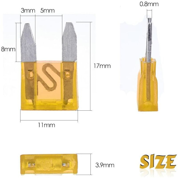 180 stk mini sikringssæt diverse bilsikringer 2A 3A 5A 7.5A 10A 15A 20A 25A 30A 35A 40A til bilvogn med 1 klinge