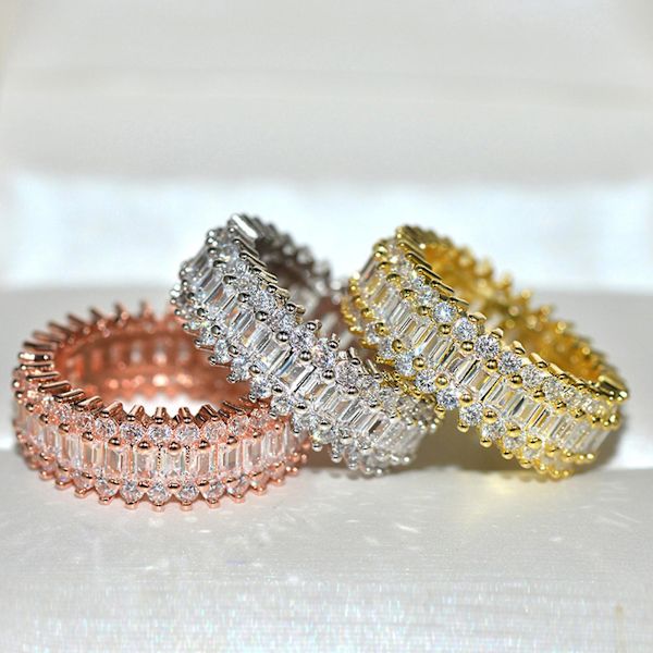 Kvinnor Creative Glittrande Cubic Zirconia inläggningar breda band ringar smycken present Golden US 9