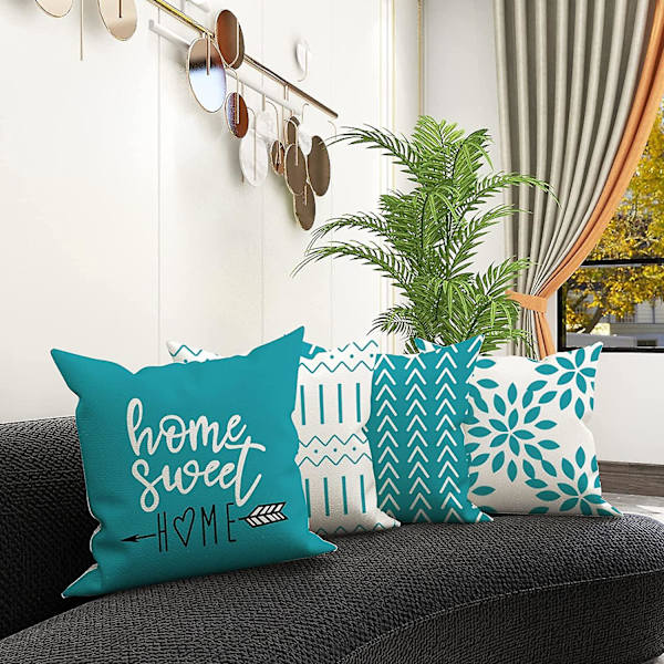 Ycoll Putetrekk Sett med 4 Lin Putetrekk Dekorative putetrekk 50*50cm Wasserblau