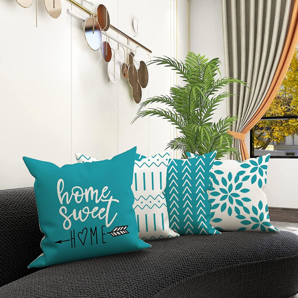 Ycoll tyynynpäälliset, 4 set tyynynpäällistä koristeelliset tyynynpäälliset 50*50cm Wasserblau