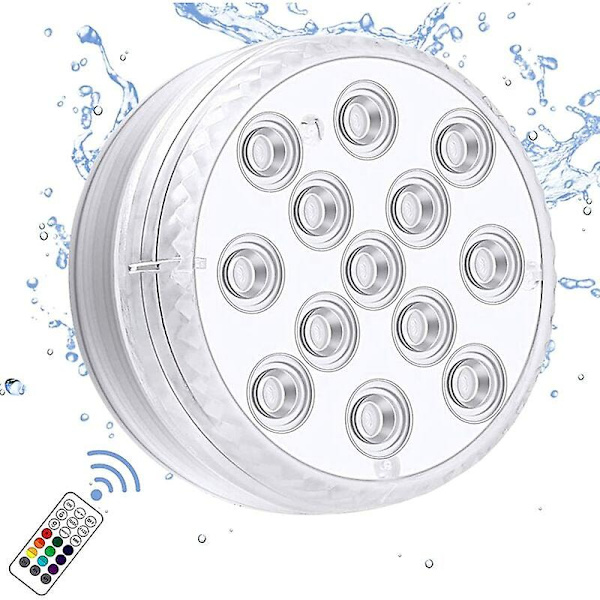 Dränkbara ledlampor med , RF-fjärrkontroll, 10 led undervattenspoollampor Ip68 Vattentät, batteridriven dammlampa för badkar, dusch, varm T