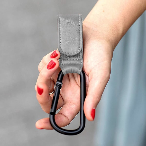 Barnvagnskrok, kardborrefäste Hooked Barnvagnskrok, Fickhållare Barnvagn Läderstil, Karbinhake Barnvagnsfäste för skötväska Grey