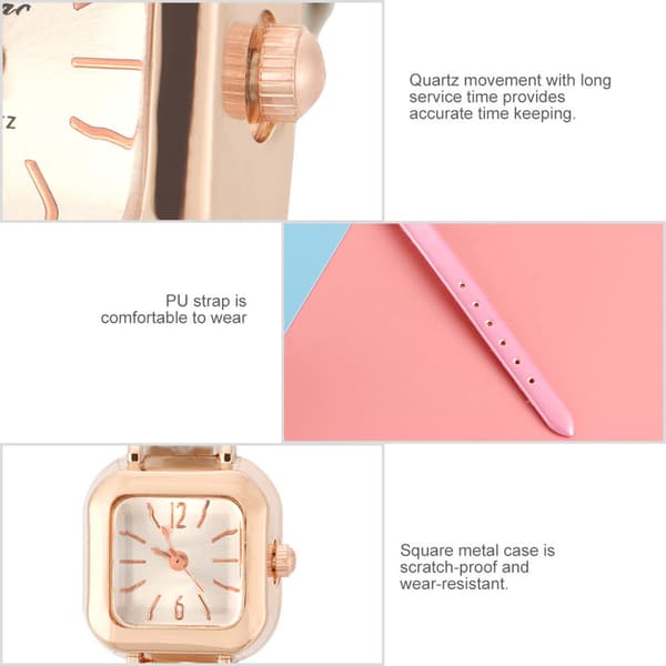 Mode Dame Analog Quartz Ur Pink PU Rem Armbåndsur