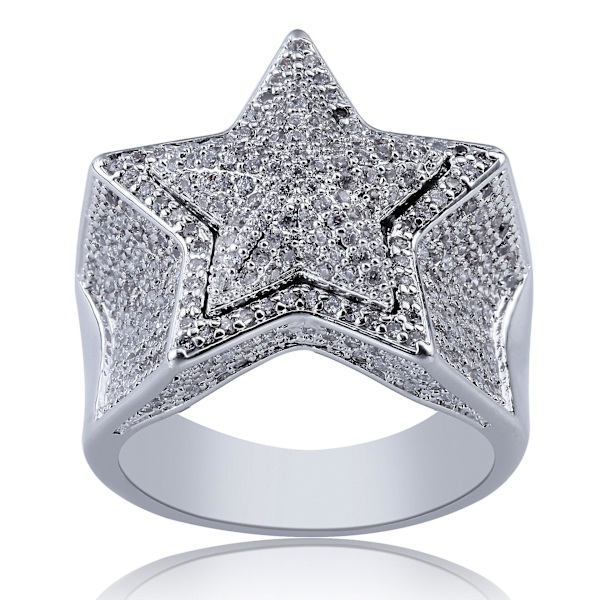 Hip Hop Femstjerners Ringer For Menn Kvinner Gull Sølv Farge Iced Out Cubic Zircon Størrelse 7-11 Charm Ring Bling Smykker Gave Silver
