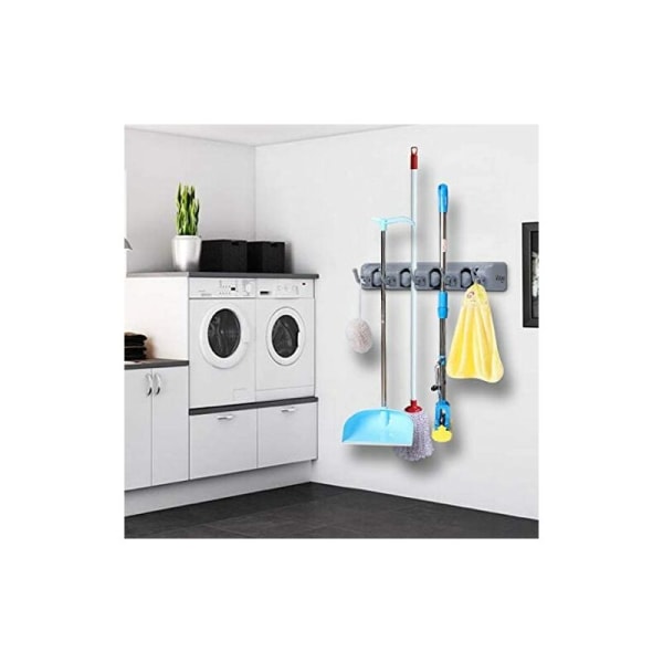Lysegrå 4 kroker 5 kroker svart kortkule multifunksjonell plastmoppholder kortsetekrok kjøkkenoppbevaringsstativ, for