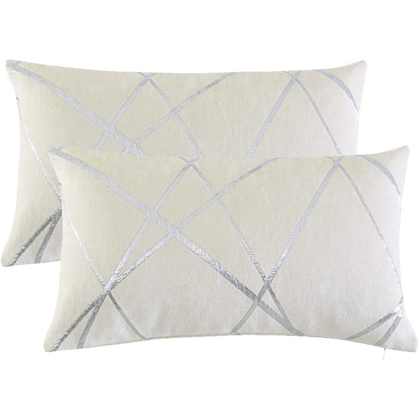Koristeellinen sohvatyynyliina, sohva paksu tyynynpäällinen, neliönharmaa luksustyyny 2 settiä 30*50 cm Ivoire