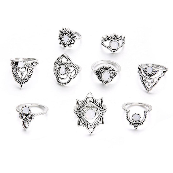 9kpl/ set Retro Naisten Ontot Kukka Keinotekoinen Jalokivi Knuckle Midi Pinoamissormukset Set