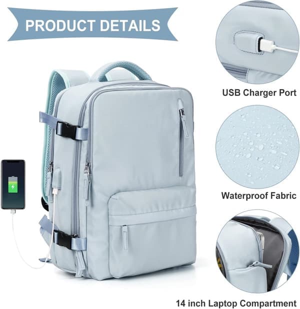 Airline Approved Carry-On Backpack - Waterproof Laptop Backpack for Women and Men - Hiking/Daypack/University Backpack - Blue