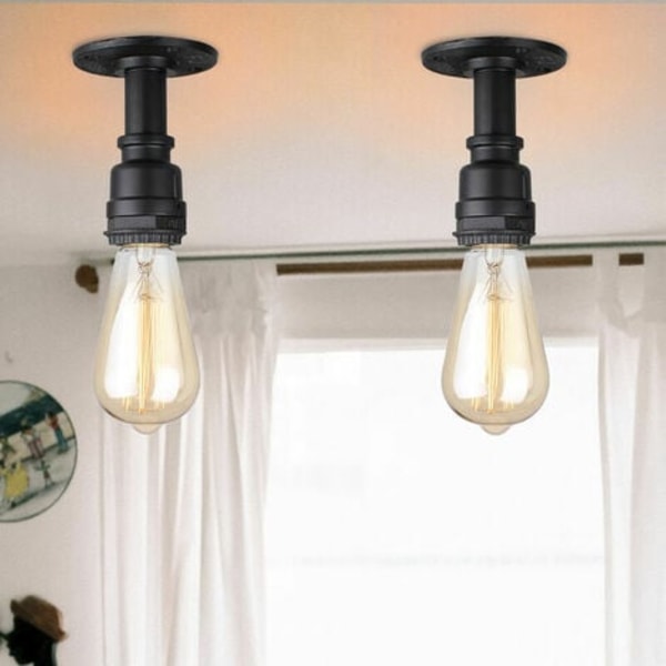 STK Retro Taklys Vannrør Industrielt Smijern Metall Soverom Stue Taklampe,Sort - Svart