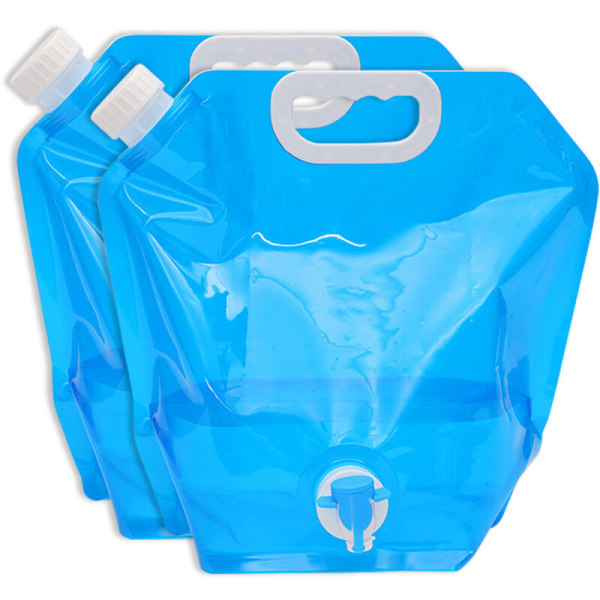 10L bærbar sammenfoldelig vandopbevaringspose med ventil, 2 styk / 4 styk, Blå 2 styk - Blå 2 styk