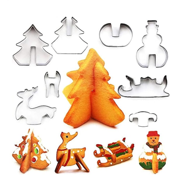 Christmas Cookie Cutters, 3d Cookie Cutters Barn, 8 stk Rustfritt stål Cookie Cutters, Cookie Cutters