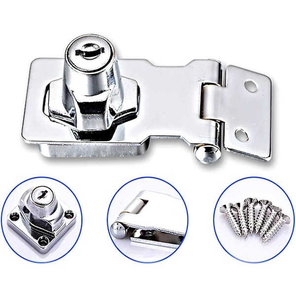 Nyckellås Hasp, Heavy Duty Hasp Clip med inbyggt lås, självlåsande dörrlås för fönsterdörr, husdjursburskåp