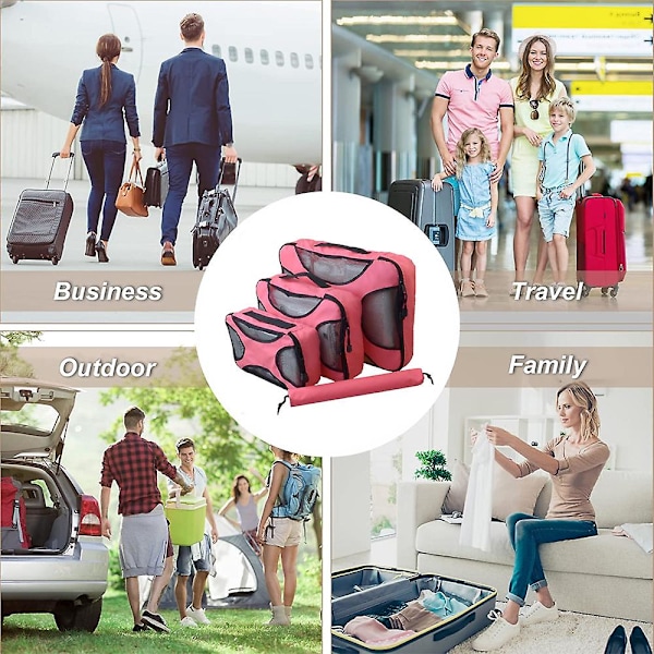Compression Packing Cubes Bag för resor Expanderbar packbox rose red