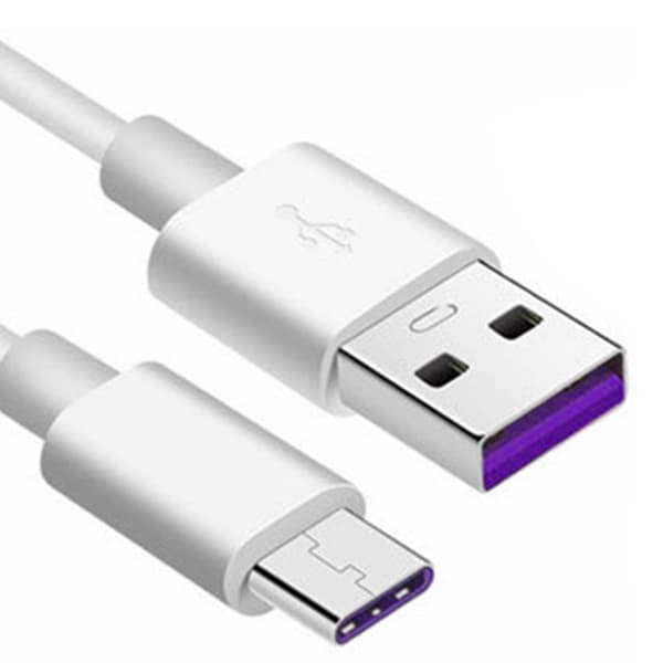 Vit 1m 5A Snabbladdning USB Typ C-kabel för Android Huawei Honor Xiaomi Mobiltelefon