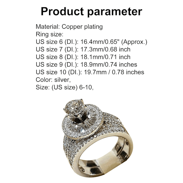 2kpl/ set Muoti Naisten Cubic Zirkonia Statement Kihlasormus Sormus Korut US 8