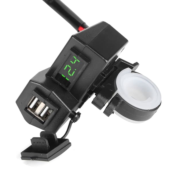 Universal motorsykkel dobbel USB-lader socket adapter med voltmeter display grønn