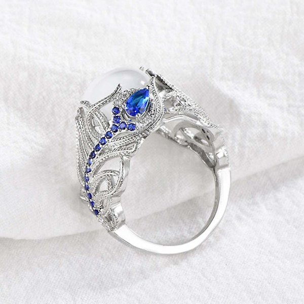 Kvinnor Faux Safir Opal Inlagd Peacock Feather Finger Ring Bröllop Smycken Present US 9