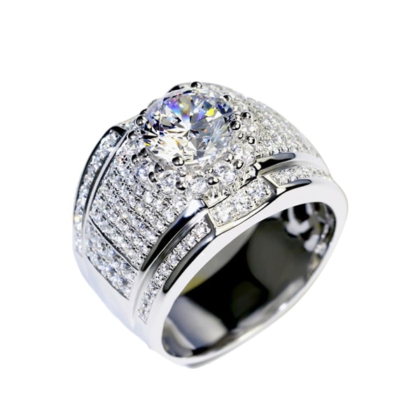 Män Mode Rhinestone Silver Pläterad Bröllop Engagemang Finger Ring Smycken US 10