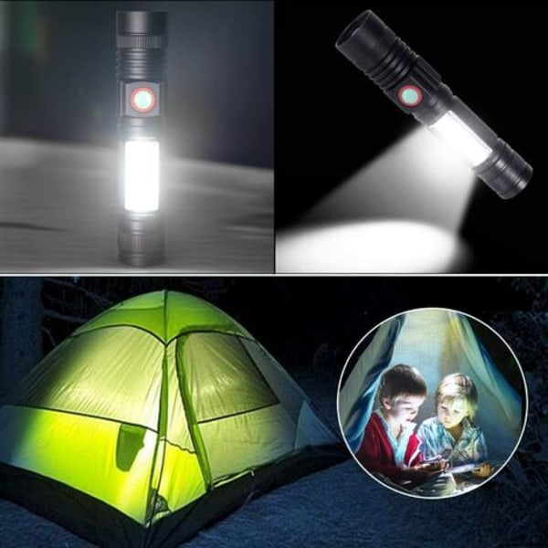 Ficklampa LED-ficklampa USB Uppladdningsbar Kraftfull Militär COB-lampa Bärbar Zoombar Ficklampa för Auto Garage Workshop Campin