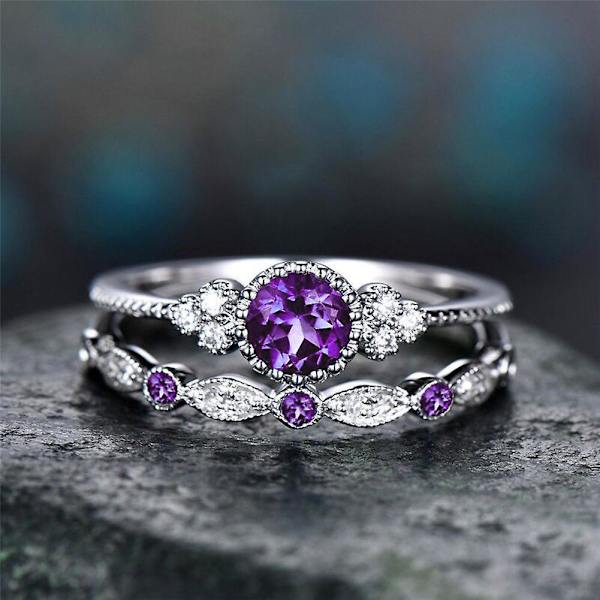 2st/ set Kvinnor Cubic Zirconia Inlagd Stapelbar Fingerring Bröllop Smycken Present Green US 6