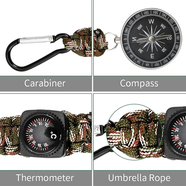 Kompass på nøkkelring karabinkrok med kompass nøkkelring bærbar kompass 4 i 1 multifunksjonsenhetsguide