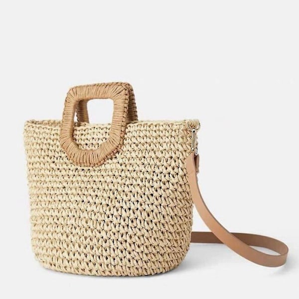 Stråväska för kvinnor, högkvalitativ väska, crossbody-väska, handvävd väska, strandväska - beige beige