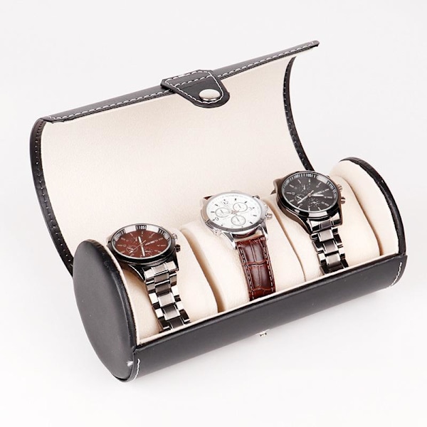 3 sylinterimäinen nahkainen watch säilytyslaatikko 19*9cm (musta)