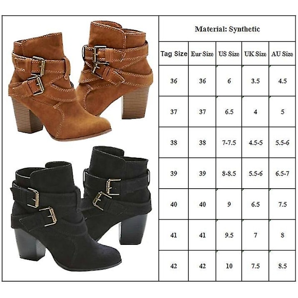 Kvinder spænde ankelstøvler Mid Block Heel Booties Sko Black 42