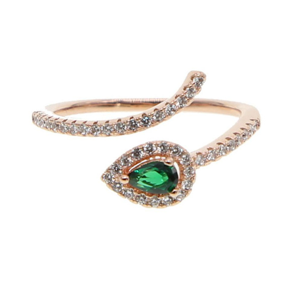 Mode Kvinnor Orm Födelse Strass Finger Ring Justerbar Öppning Smycken Present Silver and Black