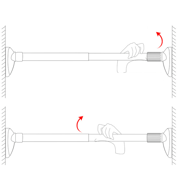 Gardinstång, järnstång, infällbar, kan monteras utan skruvar eller borrning, längd 70-120 cm, svart