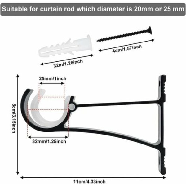 STK Aluminiumslegering Gardinstangbrakett 11*8cm Rustfritt Gardinstangbrakett Draperistangbraketter med skruer og utvidelser