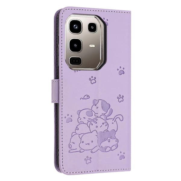 Präglat katttelefonfodral i läder med snodd Purple For Infinix Note 50 Pro+
