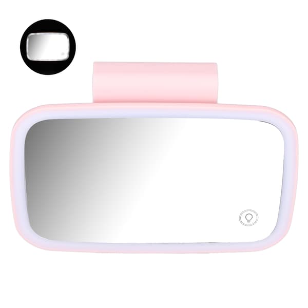 LED Touch Screen Bil Solskydd Sminkspegel Infällbar Clip Plug Play Rosa