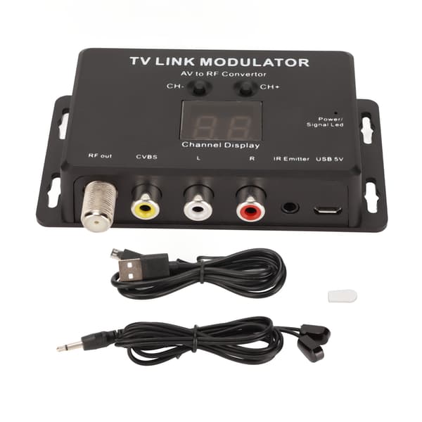 TV Link Modulator PAL NTSC Stabil Liten AV til RF Konverter IR Retur for Dekoder DVD DVR