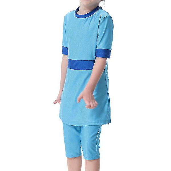 muslimska Barn Flickor Badkläder Islamisk Burkini Modest Baddräkt Simdräkt Sky Blue 5-6 Years