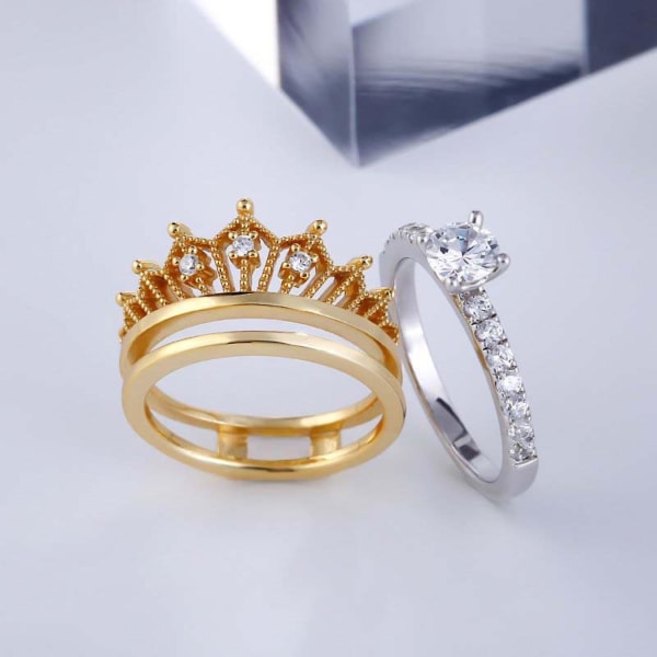 Aftagelig Kvinder Fashion Crown Rhinestone Finger Ring Wedding Bride Smykker Gave US 7