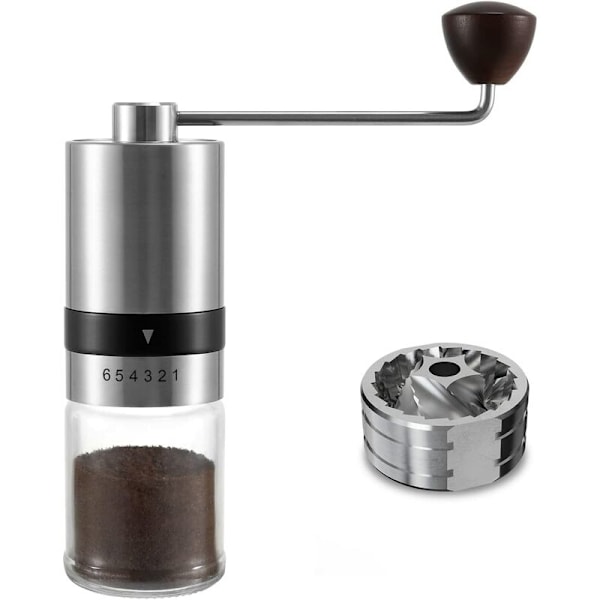 Manuell kaffekvern med 6 justerbare CNC-innstillinger i rustfritt stål, håndkaffekvern for kontor, camping, reise, H