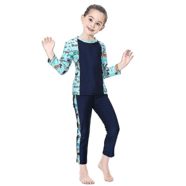 3 stk Børn Piger Muslim Modest Burkini Islamisk Badetøj Navy Blue 3-4 Years