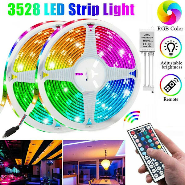 10M 3528 SMD RGB 600 LED String Lights Ribbon Strip 44 nøkler IR fjernkontroll A