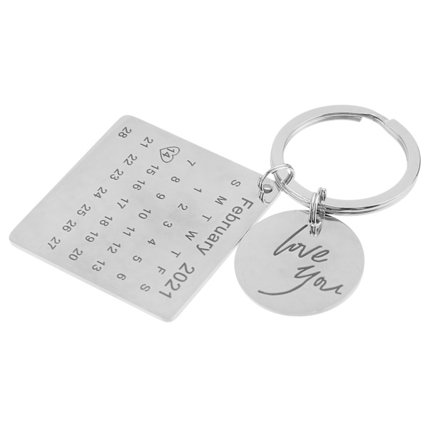 1kpl Tee itse pari avaimenperä koristeellinen kalenterin muotoinen avaimenperä luova matkamuisto 4X2.5cm Silver