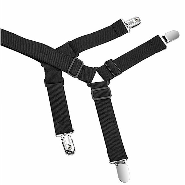 Svart 8 klips justerbar elastisk lakenholder elastisk spenne forlenget med sengedekselsklemme,