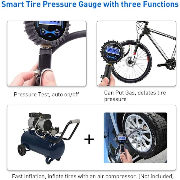 Digital däcktrycksmätare 250 PSI, hög noggrann digital däcktrycksmätare med pumppistol för bilmotorcykelcykel