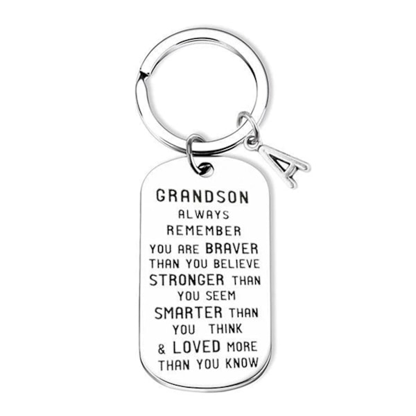 Til mit barnebarn/barnebarn gavebogstaver nøglering rustfrit stål nøglering vedhæng SILVER ONE FOR GRANDSON W